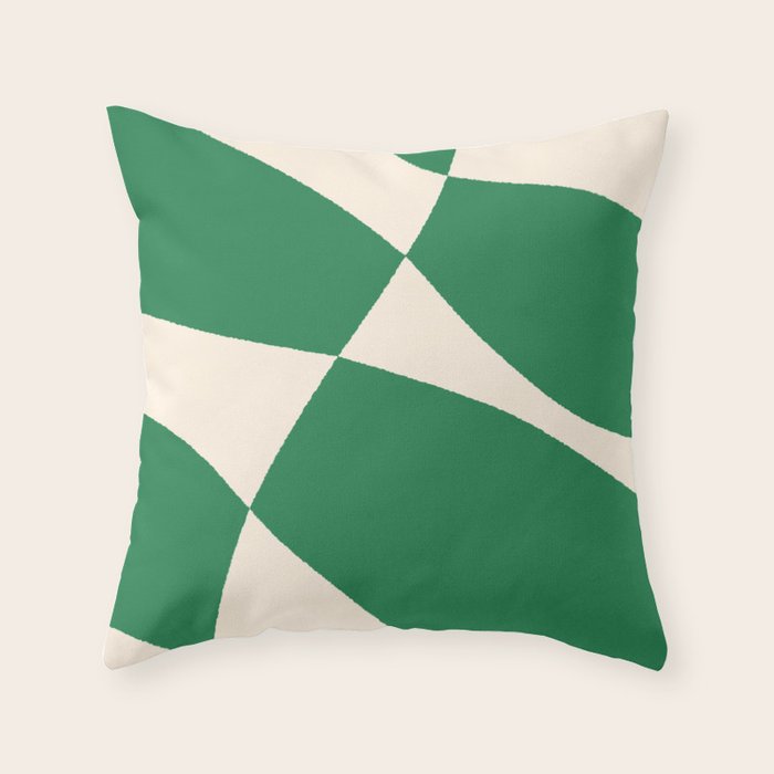 Abstract Mid-Century Composition in Green & Off White Throw Pillow Gallery Image 1