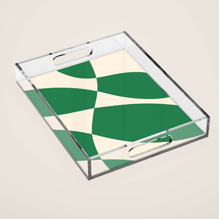 Abstract Mid-Century Composition in Green & Off White Acrylic Tray Gallery Image 1