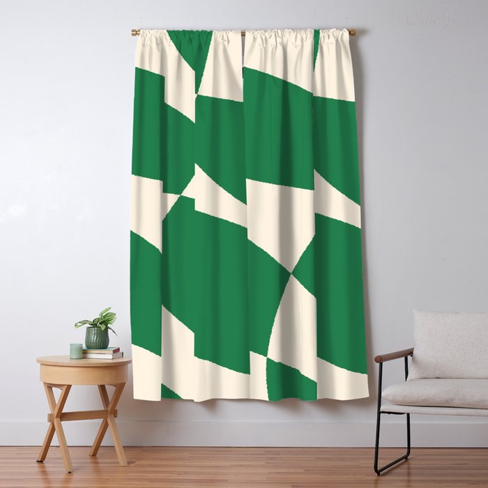 Abstract Mid-Century Composition in Green & Off White Window Curtain Gallery Image 5
