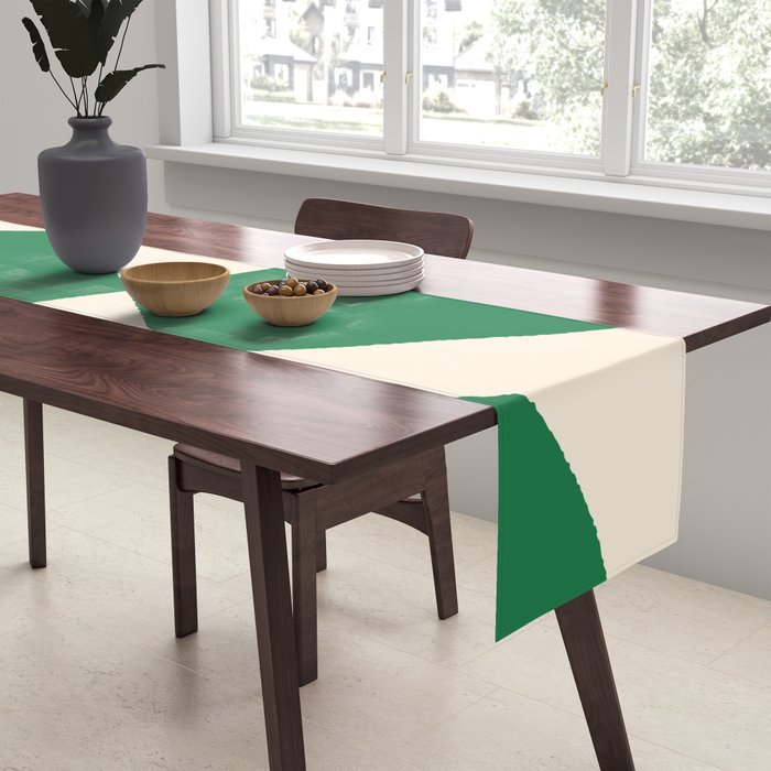 Abstract Mid-Century Composition in Green & Off White Table Runner Gallery Image 2
