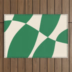 Abstract Mid-Century Composition in Green & Off White Outdoor Rug Gallery Image 1