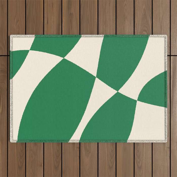 Abstract Mid-Century Composition in Green & Off White Outdoor Rug Gallery Image 1