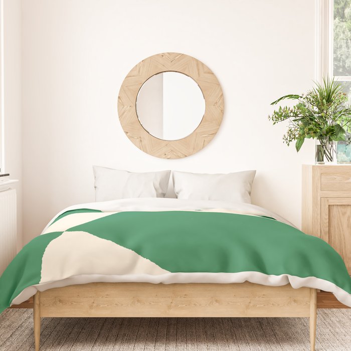 Abstract Mid-Century Composition in Green & Off White Duvet Cover Gallery Image 3