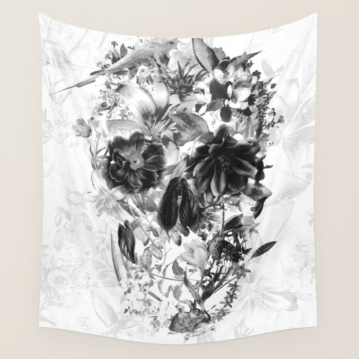 New Skull Light B&W Wall Tapestry Gallery Image 4