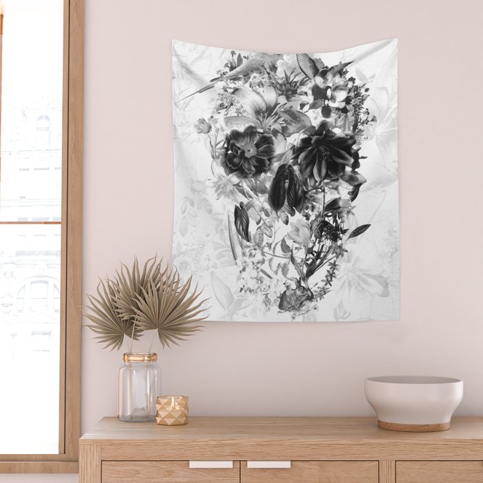 New Skull Light B&W Wall Tapestry Gallery Image 2