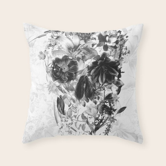 New Skull Light B&W Throw Pillow Gallery Image 1