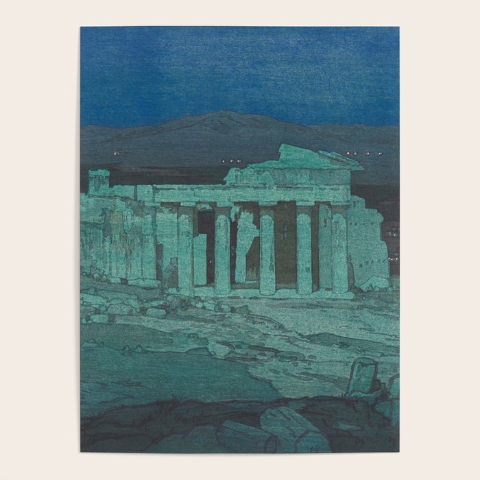 Hiroshi Yoshida, Acropolis Ruins, Athens At Night - Vintage Japanese Woodblock Print Art Poster Gallery Image 1