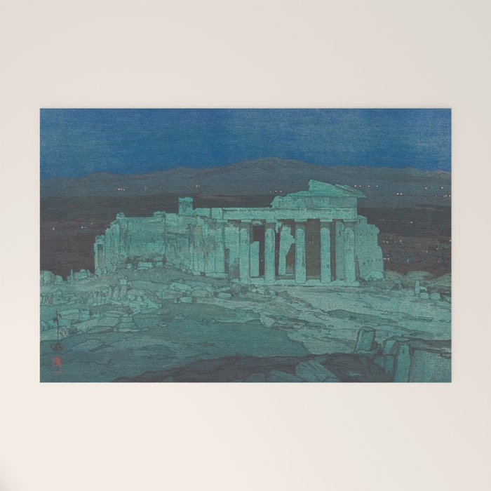 Hiroshi Yoshida, Acropolis Ruins, Athens At Night - Vintage Japanese Woodblock Print Art Welcome Mat Gallery Image 1