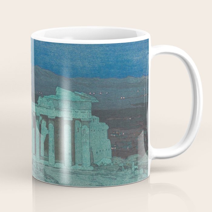 Hiroshi Yoshida, Acropolis Ruins, Athens At Night - Vintage Japanese Woodblock Print Art Coffee Mug Gallery Image 1