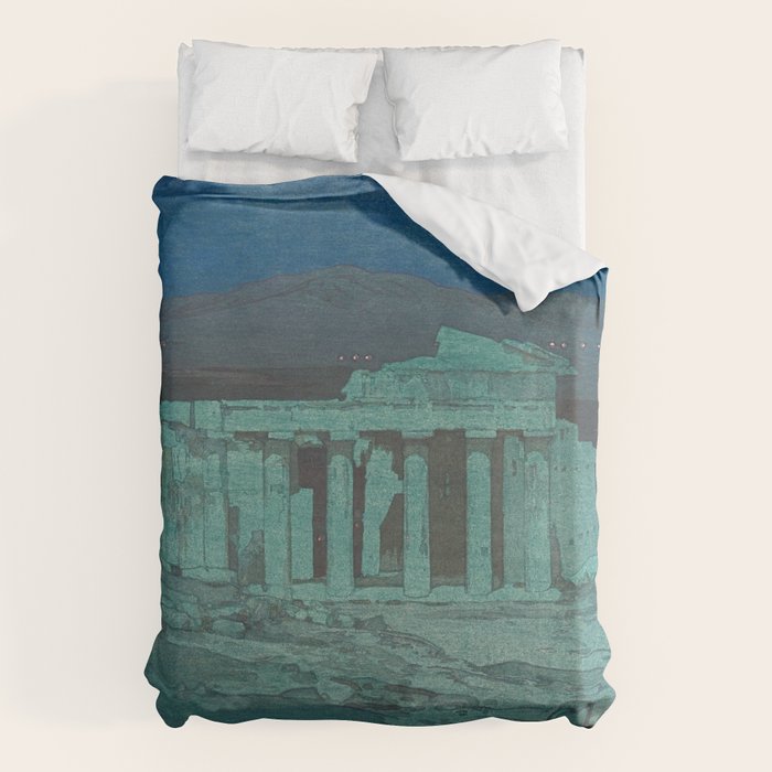 Hiroshi Yoshida, Acropolis Ruins, Athens At Night - Vintage Japanese Woodblock Print Art Duvet Cover Gallery Image 6