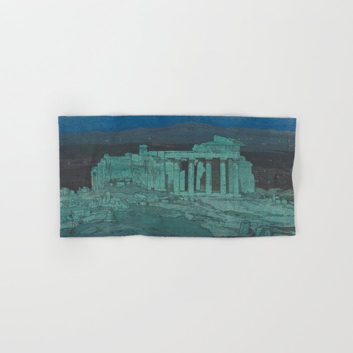 Hiroshi Yoshida, Acropolis Ruins, Athens At Night - Vintage Japanese Woodblock Print Art Bath Towel Gallery Image 1