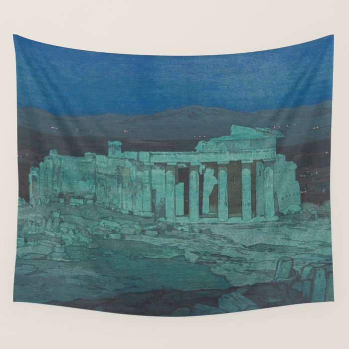 Hiroshi Yoshida, Acropolis Ruins, Athens At Night - Vintage Japanese Woodblock Print Art Wall Tapestry Gallery Image 4
