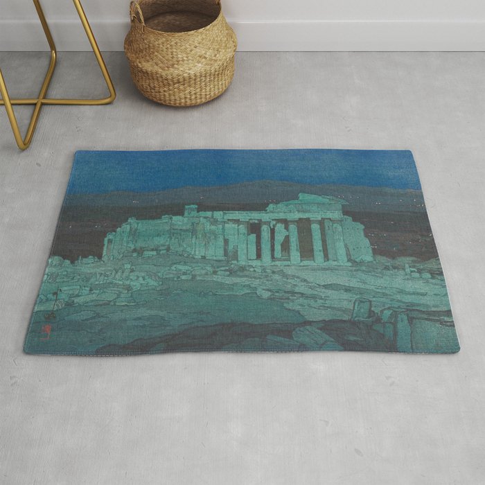 Hiroshi Yoshida, Acropolis Ruins, Athens At Night - Vintage Japanese Woodblock Print Art Rug Gallery Image 1