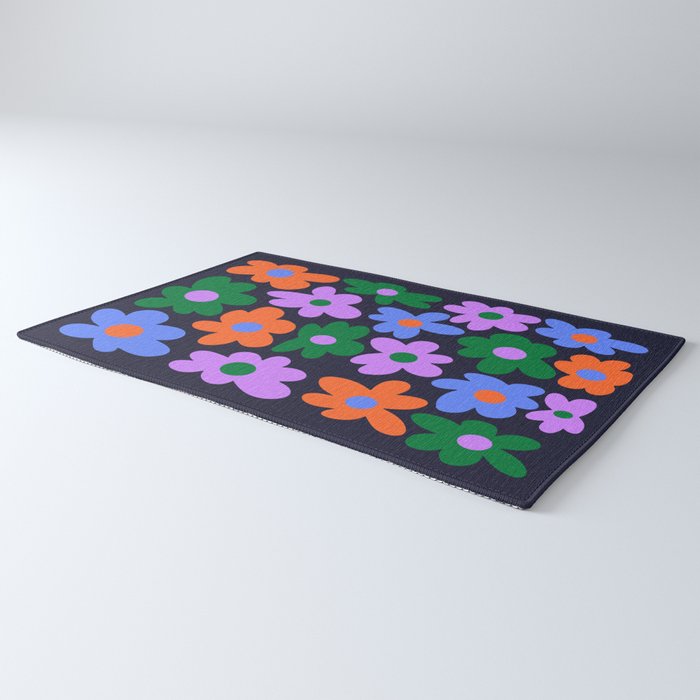 Retro Flowers: Midnight Black Edition Rug Gallery Image 3