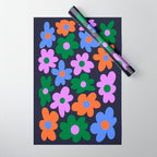 Retro Flowers: Midnight Black Edition Wrapping Paper Gallery Image 1