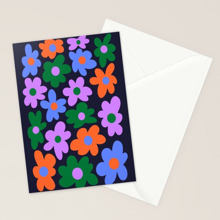 Retro Flowers: Midnight Black Edition Stationery Card Gallery Image 2