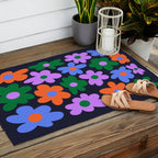 Retro Flowers: Midnight Black Edition Outdoor Rug Gallery Image 2