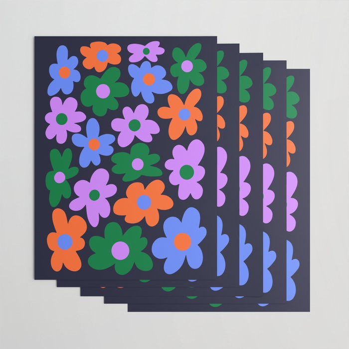 Retro Flowers: Midnight Black Edition Wrapping Paper Gallery Image 3