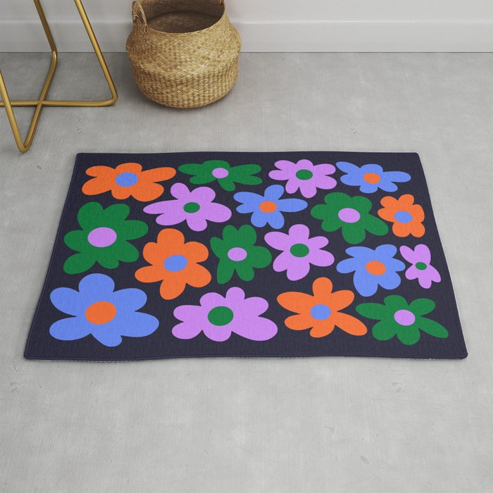Retro Flowers: Midnight Black Edition Rug Gallery Image 1