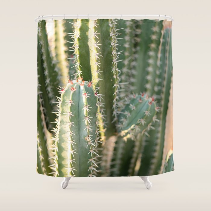 Gold & Green Cacti | Marrakech Botanical Photography Shower Curtain Gallery Image 1