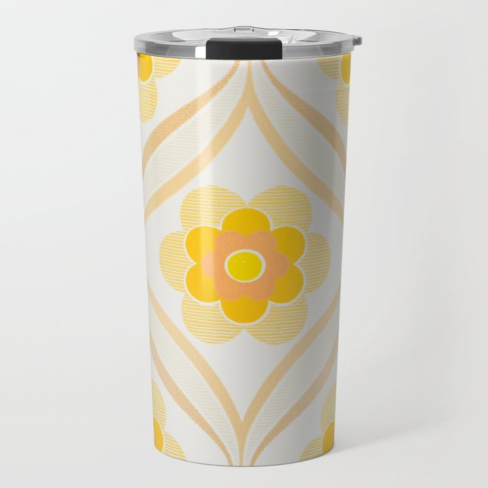 Vintage 70s Yellow Floral Pattern Travel Mug Gallery Image 1