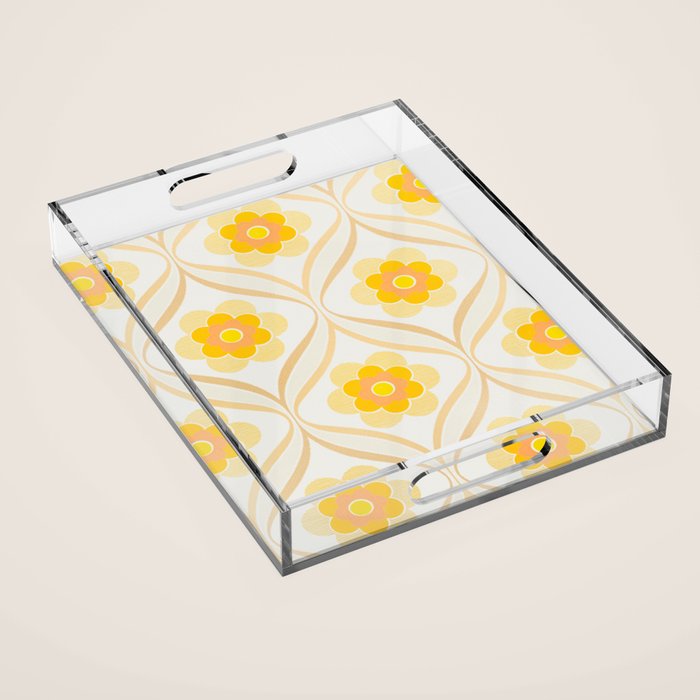 Vintage 70s Yellow Floral Pattern Acrylic Tray Gallery Image 1