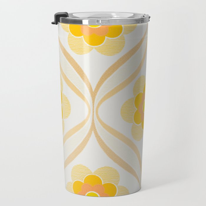 Vintage 70s Yellow Floral Pattern Travel Mug Gallery Image 3
