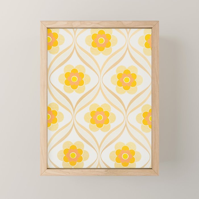 Vintage 70s Yellow Floral Pattern Mini Art Print Gallery Image 1