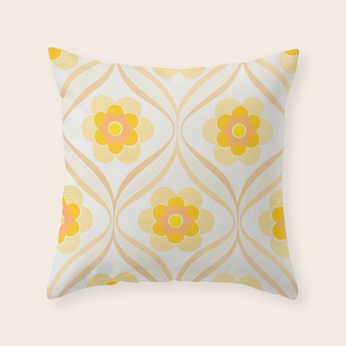 Vintage 70s Yellow Floral Pattern Throw Pillow Gallery Image 1