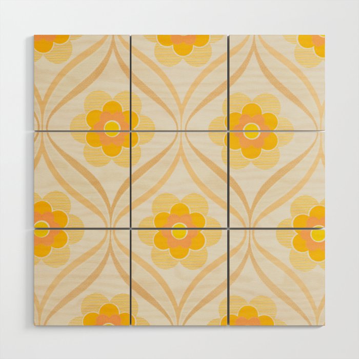 Vintage 70s Yellow Floral Pattern Wood Wall Art Gallery Image 1