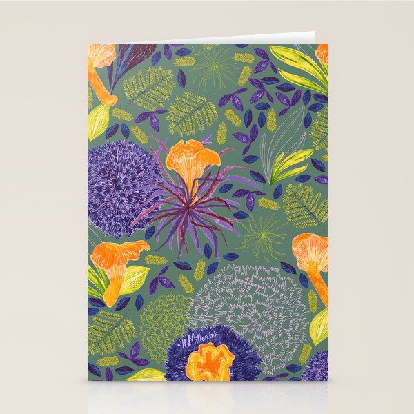 Forest Full of Wild Mushrooms in Sage & Plum Stationery Card Gallery Image 1