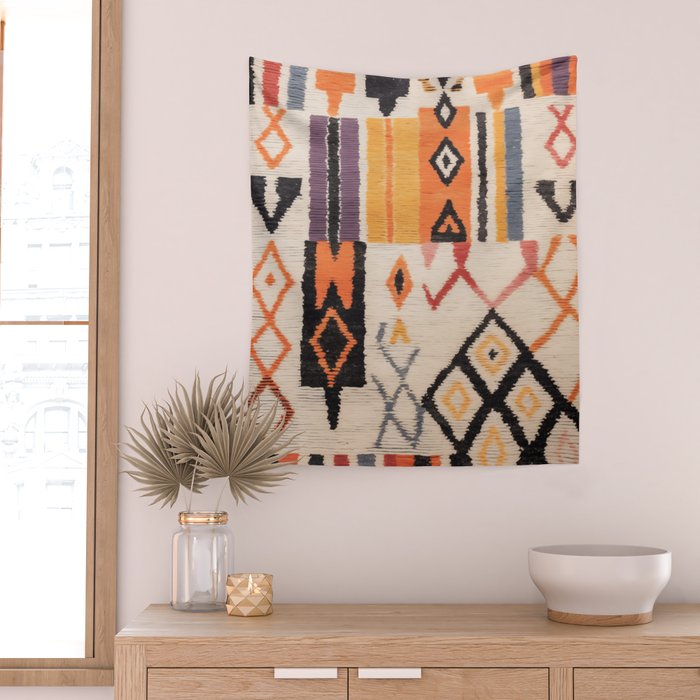 Moroccan Berber Rug Design No.54 - Multicolor, Ivory White Wall Tapestry Gallery Image 2
