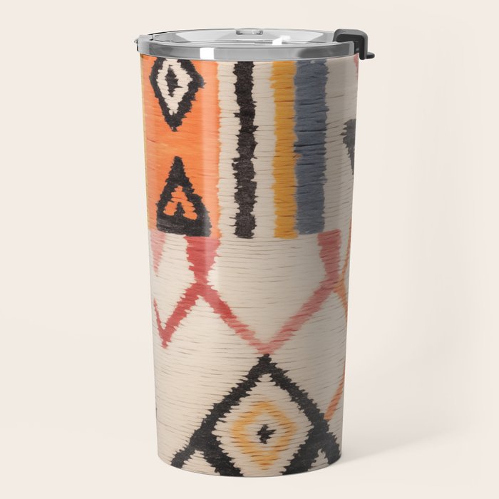Moroccan Berber Rug Design No.54 - Multicolor, Ivory White Travel Mug Gallery Image 2