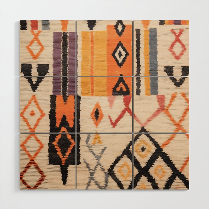 Moroccan Berber Rug Design No.54 - Multicolor, Ivory White Wood Wall Art Gallery Image 1