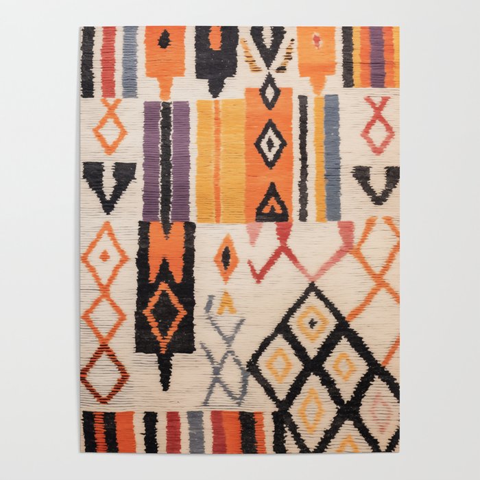 Moroccan Berber Rug Design No.54 - Multicolor, Ivory White Poster Gallery Image 4