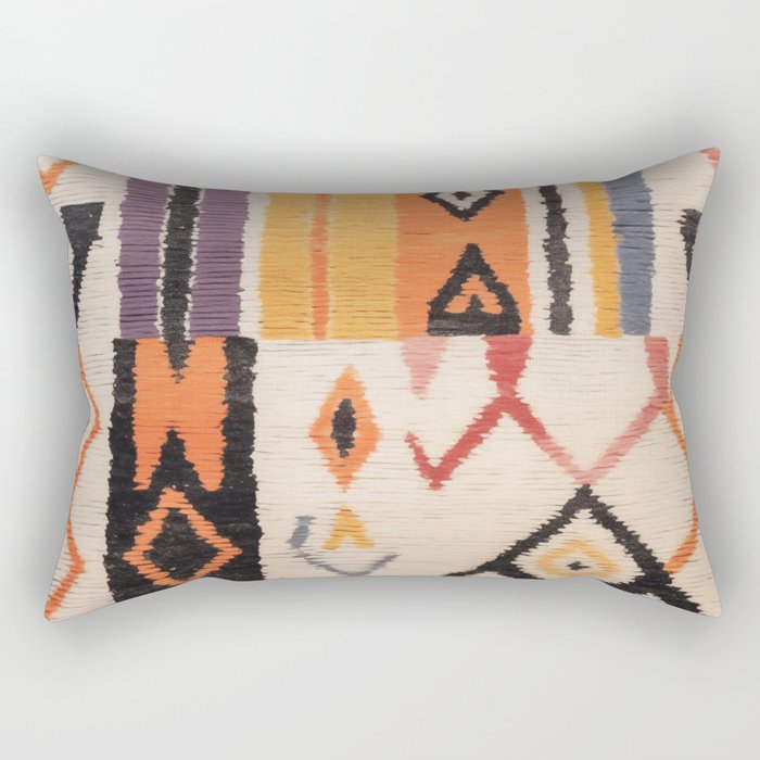 Moroccan Berber Rug Design No.54 - Multicolor, Ivory White Rectangular Pillow Gallery Image 1