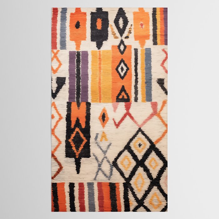 Moroccan Berber Rug Design No.54 - Multicolor, Ivory White Tablecloth Gallery Image 2