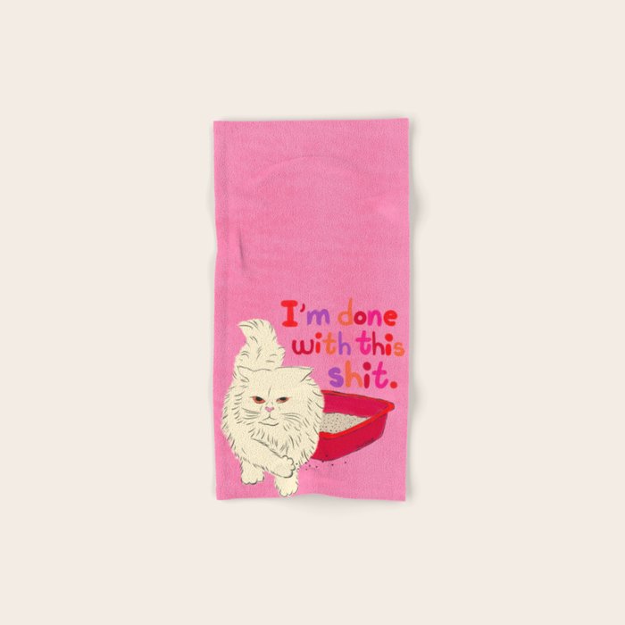 I'm Done With This Shit - Funny Cat Pun Bath Towel Gallery Image 1