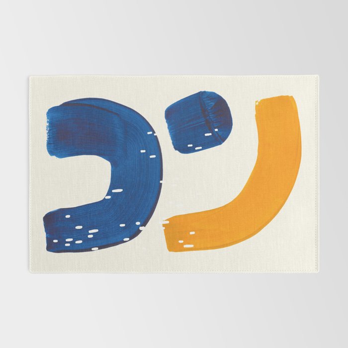 Minimalist Abstract Mid Century Modern Colorful Shape Yellow Blue Pattern Fun Art Rug Gallery Image 2
