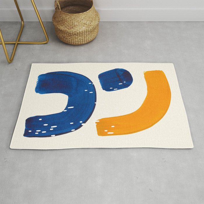 Minimalist Abstract Mid Century Modern Colorful Shape Yellow Blue Pattern Fun Art Rug Gallery Image 1