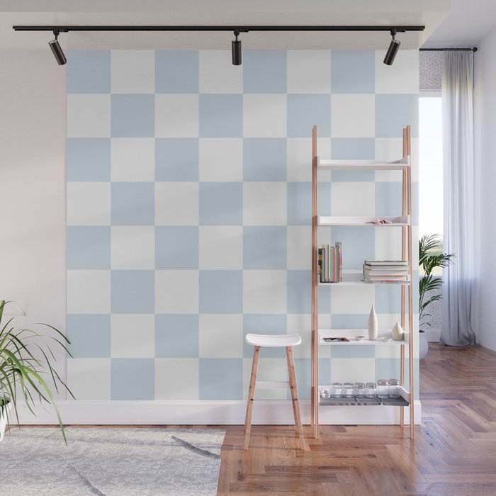 pale blue and white checkered nursery style design for boys Wall Mural Gallery Image 1