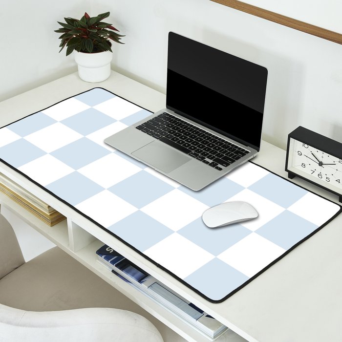 pale blue and white checkered nursery style design for boys Desk Mat Gallery Image 2