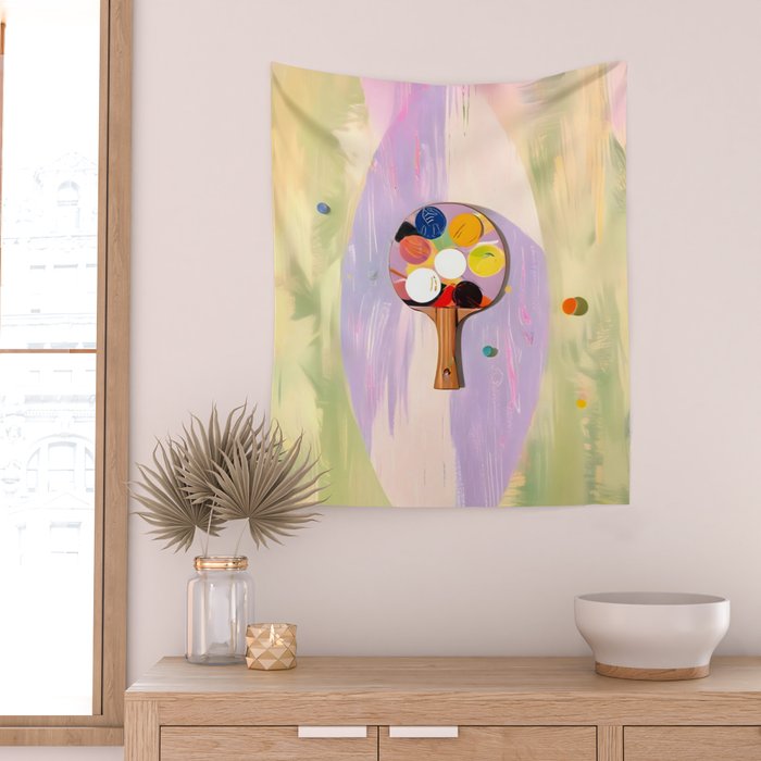 The Juggle Is Real. Ping-Pong Table Tennis Hustle, Sports Active Painting, Eclectic Bohemian Contemporary Motivation, Boss Mindset Work For Yourself Independence Illustration Wall Tapestry Gallery Image 2