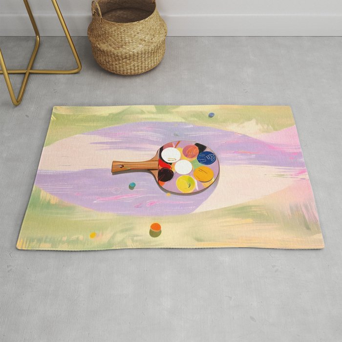 The Juggle Is Real. Ping-Pong Table Tennis Hustle, Sports Active Painting, Eclectic Bohemian Contemporary Motivation, Boss Mindset Work For Yourself Independence Illustration Rug Gallery Image 1