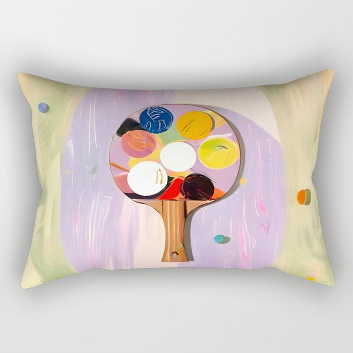 The Juggle Is Real. Ping-Pong Table Tennis Hustle, Sports Active Painting, Eclectic Bohemian Contemporary Motivation, Boss Mindset Work For Yourself Independence Illustration Rectangular Pillow Gallery Image 1