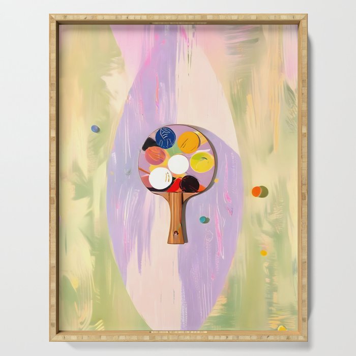 The Juggle Is Real. Ping-Pong Table Tennis Hustle, Sports Active Painting, Eclectic Bohemian Contemporary Motivation, Boss Mindset Work For Yourself Independence Illustration Serving Tray Gallery Image 1