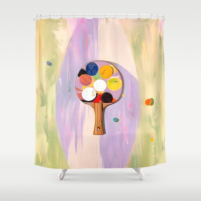 The Juggle Is Real. Ping-Pong Table Tennis Hustle, Sports Active Painting, Eclectic Bohemian Contemporary Motivation, Boss Mindset Work For Yourself Independence Illustration Shower Curtain Gallery Image 1