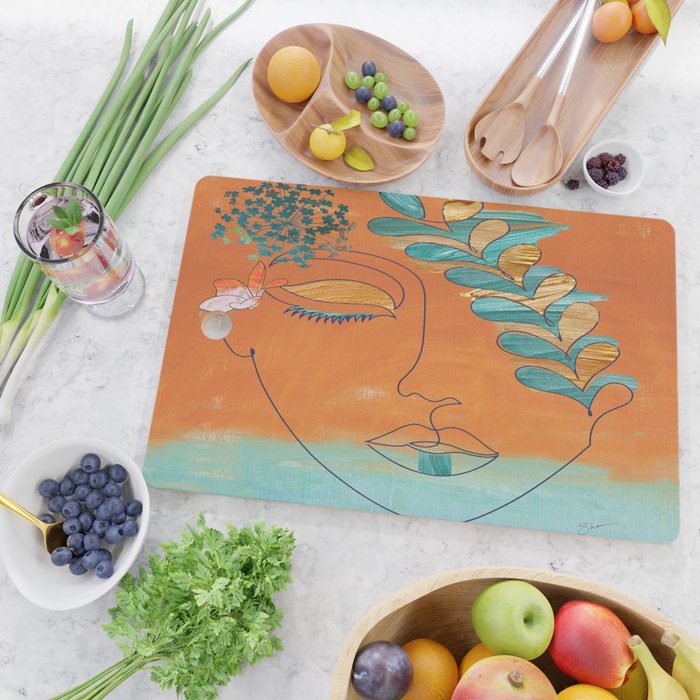 Monoline Woman Gilded Flowers Cutting Board Gallery Image 2