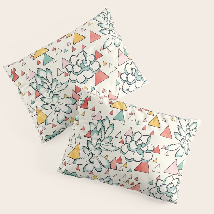Succulent and triangles seamless pattern Pillow Sham Gallery Image 1