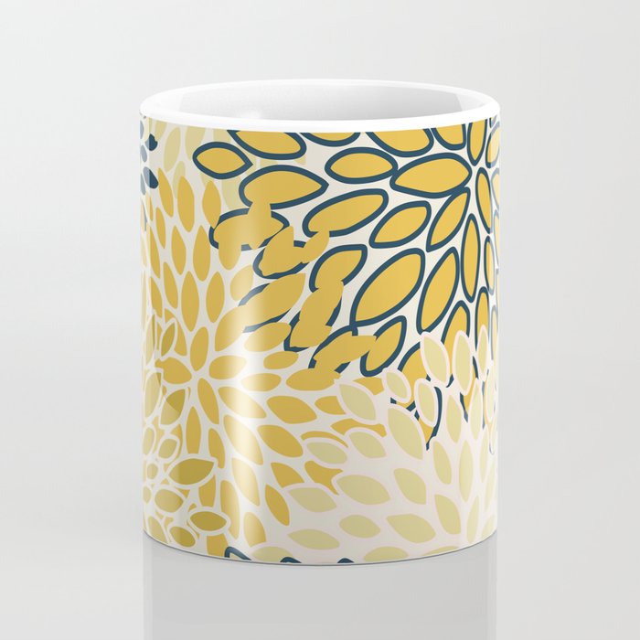 Floral Prints, Abstract Art, Navy Blue and Mustard Yellow, Coffee Mug Gallery Image 4